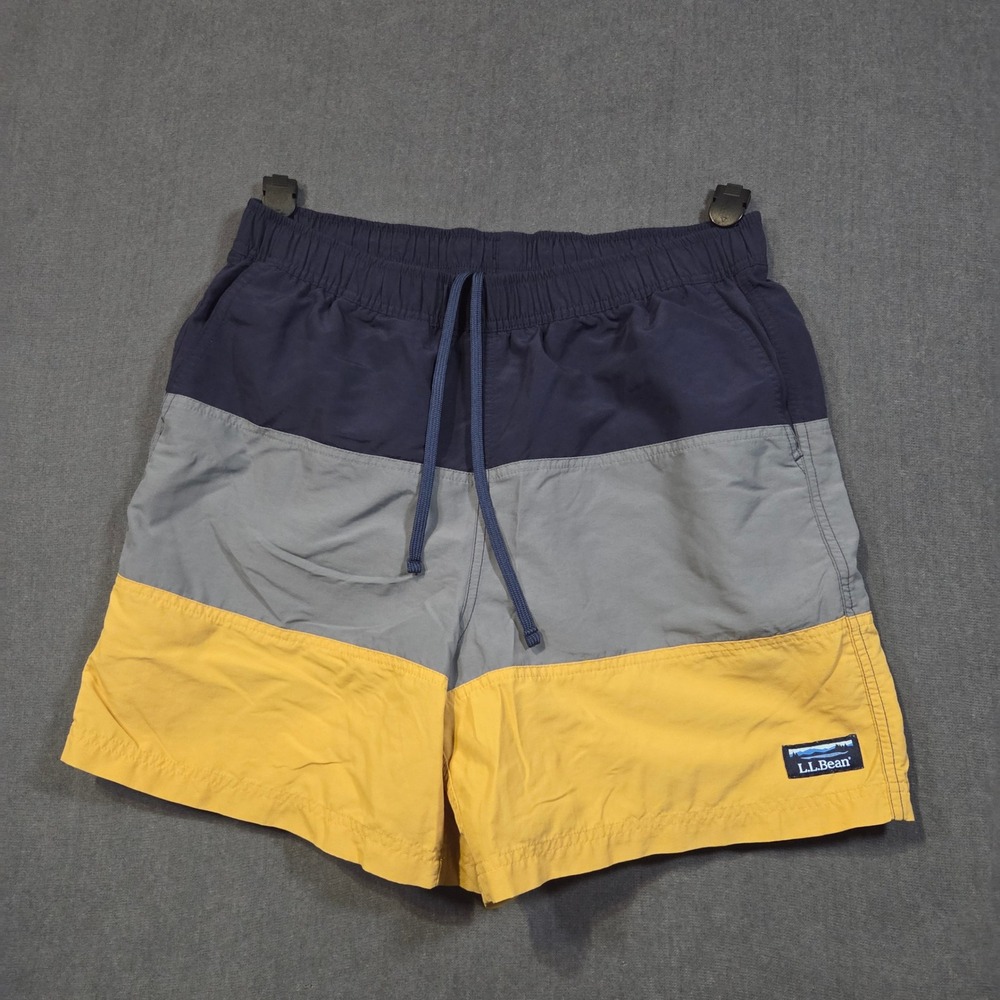L.L. Bean Swim Trunks Mens Medium Blue Grey Yellow Colorblock Supplex 513208